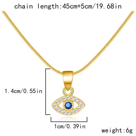 18K Gold Bohemian Evil Eye Sapphire Diamond Minimalist Pendant Necklace - Picture 3 of 4
